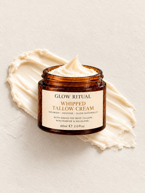 Whipped Tallow Cream – Grass-Fed Tallow • 4% Niacinamide • Squalane • Shea • Olive Oil • Vitamin E • Vanilla Extract