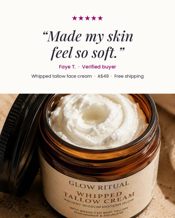 Whipped Tallow Cream – Grass-Fed Tallow • 4% Niacinamide • Squalane • Shea • Olive Oil • Vitamin E • Vanilla Extract