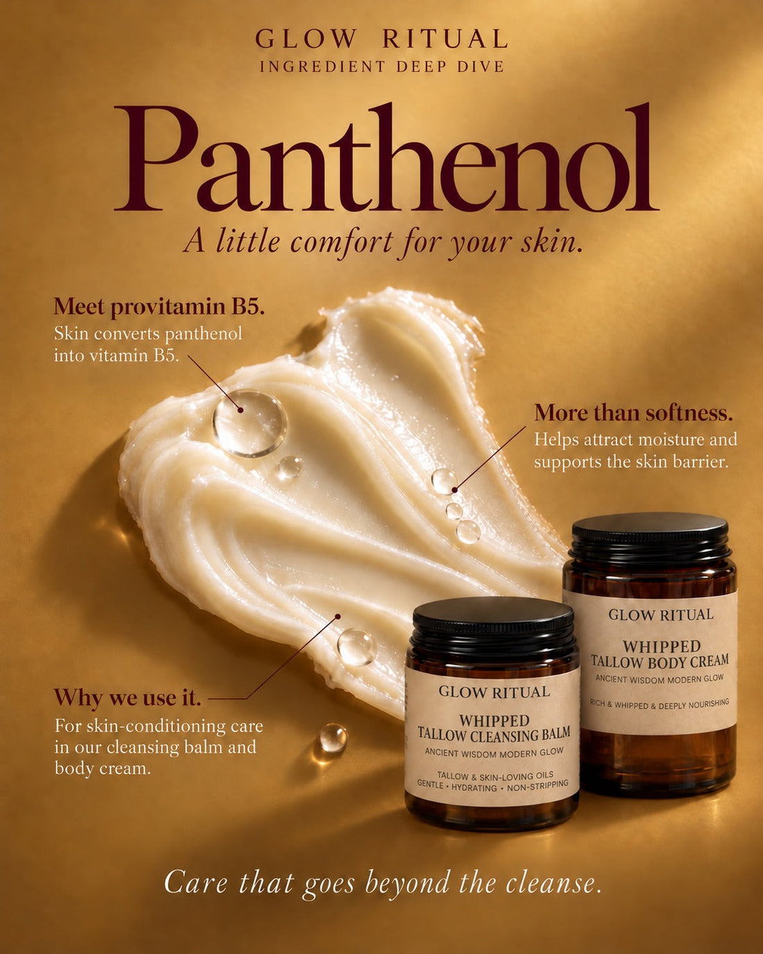 Ingredient deep dive: panthenol, a little comfort for your skin, in Glow Ritual Cleansing Balm and Body Cream