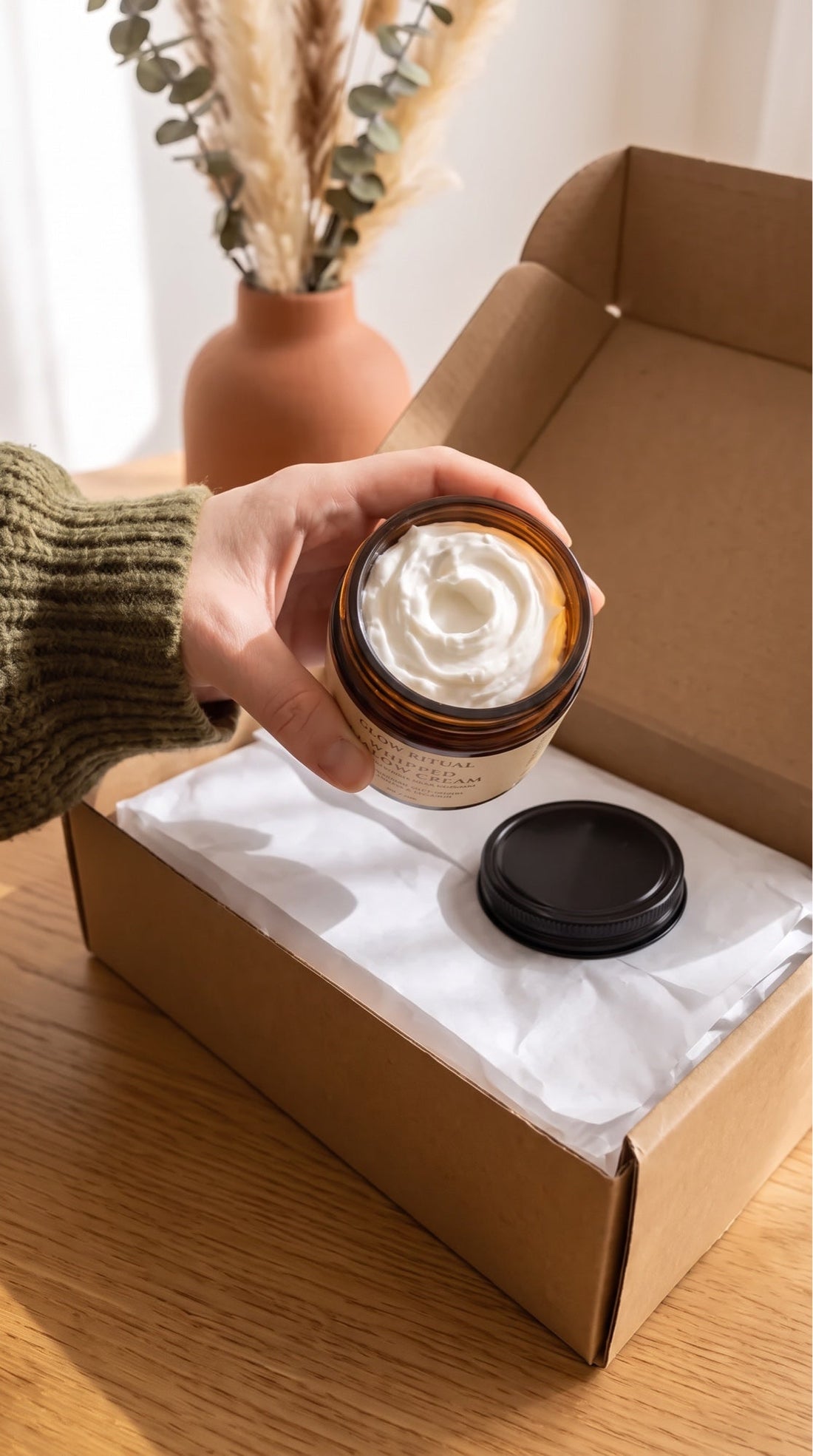 Opening a jar of Glow Ritual Whipped Tallow Cream