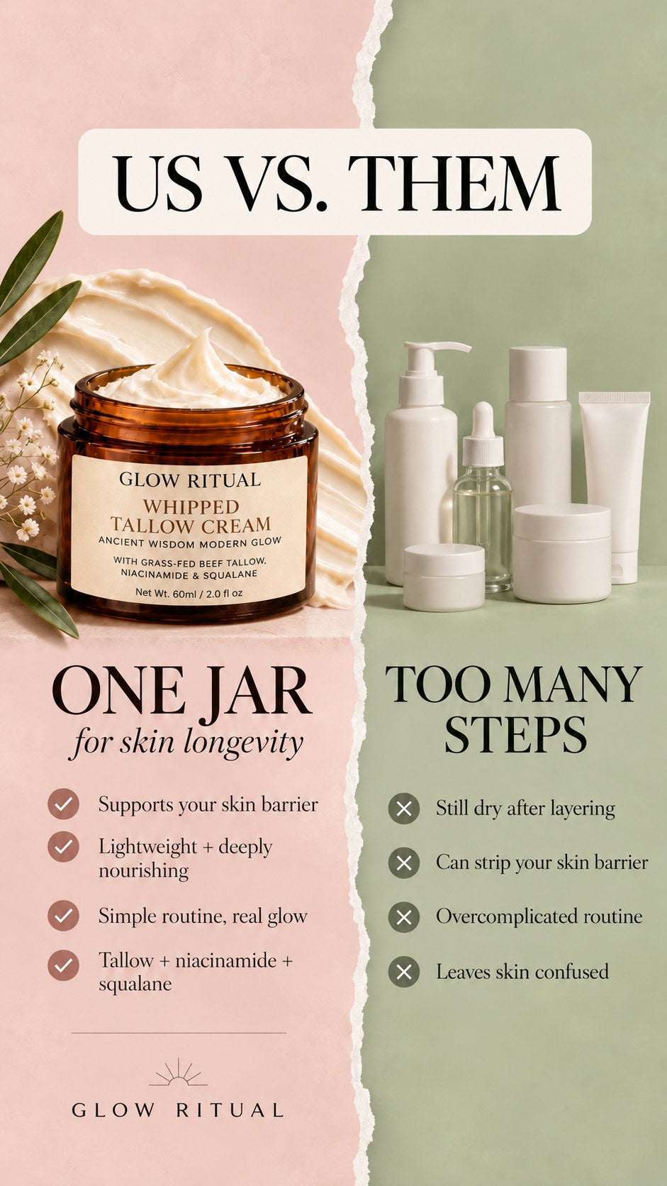 One jar for skin longevity vs too many steps: Glow Ritual Whipped Tallow Cream