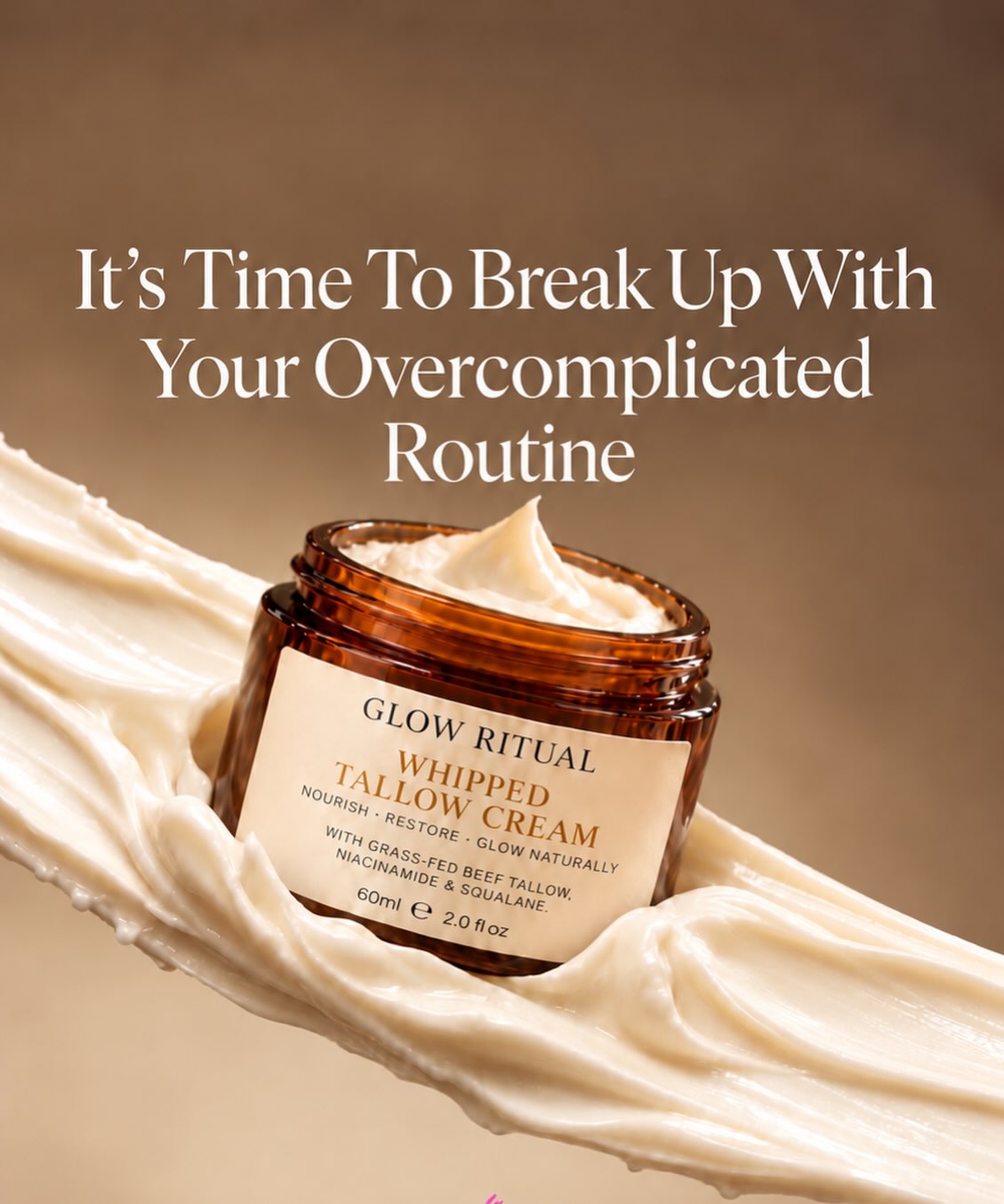 Whipped Tallow Cream – Grass-Fed Tallow • 4% Niacinamide • Squalane • Shea • Olive Oil • Vitamin E • Vanilla Extract